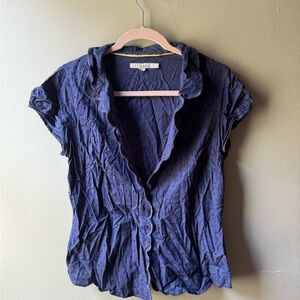 Boden Blue Puff Short Sleeve Scalloped Edge Cotton Top Size 8